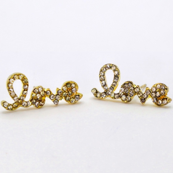 Love Earrings Scripted Name Letter Earrings Simple Minimalistic Dainty Tiny - Picture 1 of 2